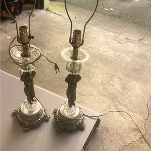 Antique marble cherub lamps